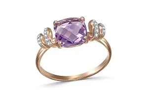 Кольцо из красного золота с аметистом и 16 фианитами