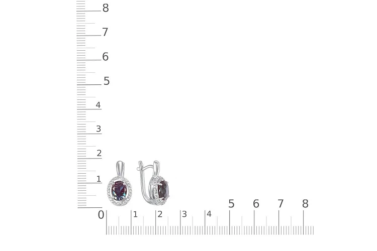 Серьги из белого золота с 2 александритами и 52 фианитами