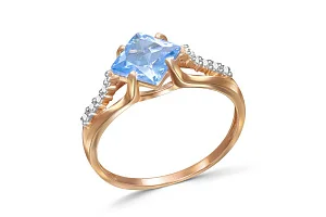 Кольцо из красного золота с топазом swiss и 10 фианитами