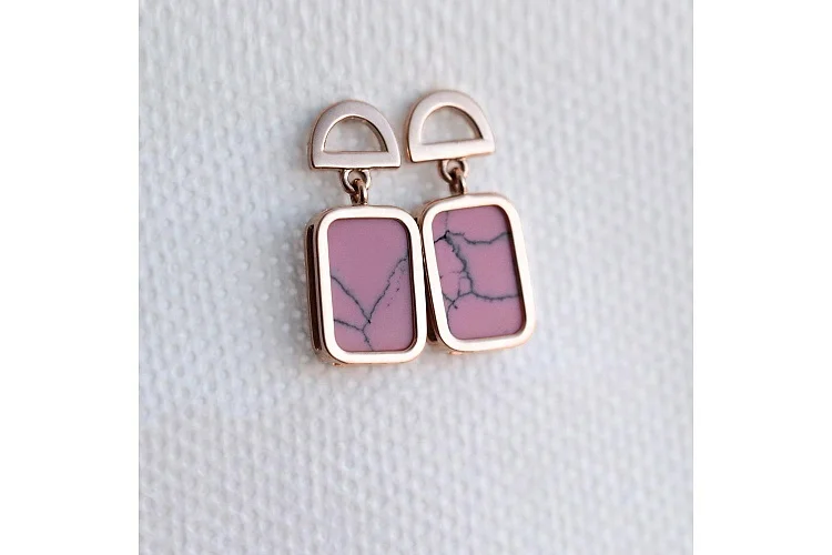 Серьги-пусеты Прямоугольники из красного золота с бирюзой