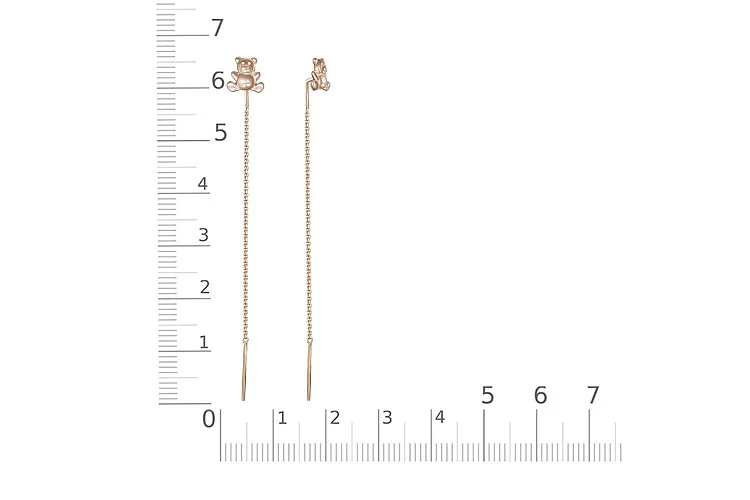 Серьги-продёвки Мишки из красного золота без вставок