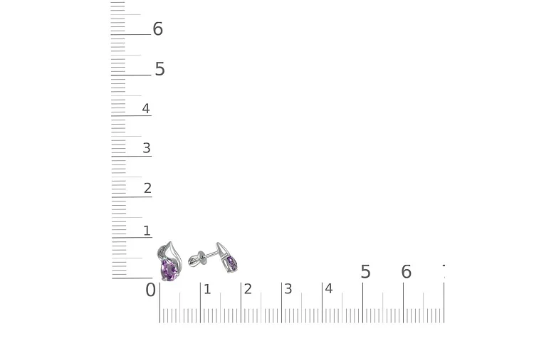 Серьги-пусеты из белого золота с 2 аметистами