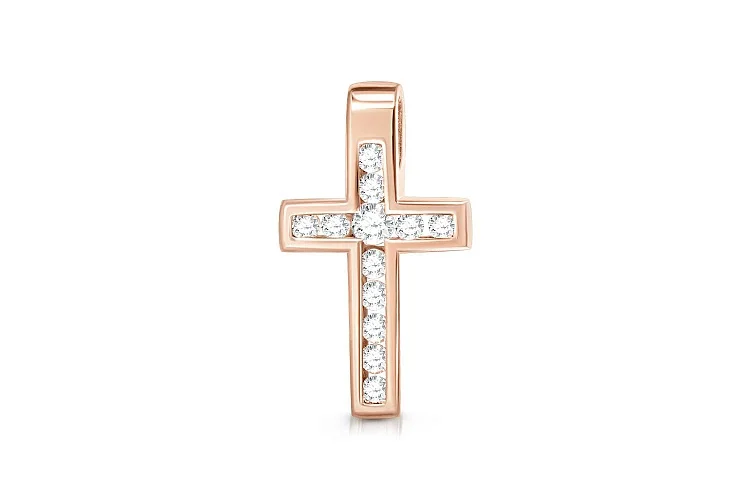 Крест из красного золота с 12 фианитами