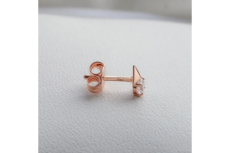 Серьги-пусеты из красного золота с 2 фианитами