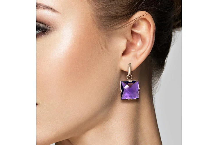 Серьги-трансформеры из красного золота с 2 аметистами