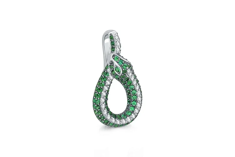 Подвеска Змея из белого золота с 126 фианитами