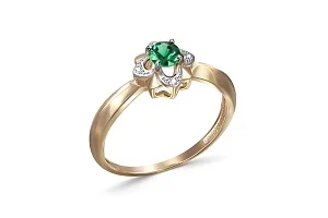 Кольцо Цветок из жёлтого золота с изумрудом и 4 бриллиантами