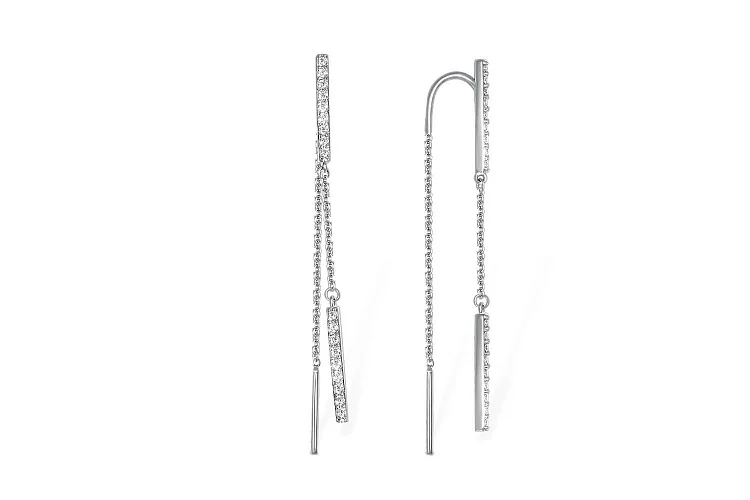Серьги-продёвки Дорожки из белого золота с 36 фианитами