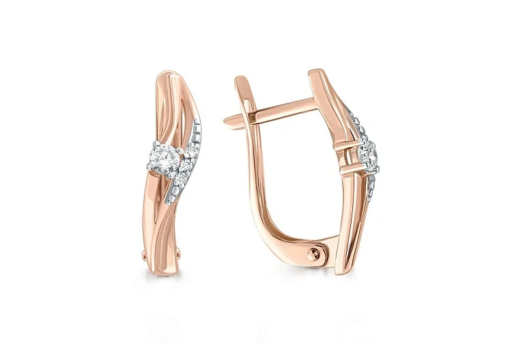 Серьги из красного золота с 8 фианитами