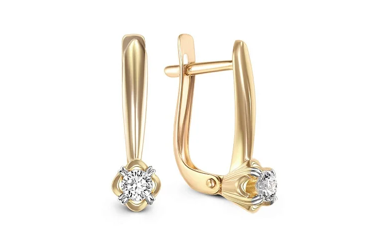 Серьги из жёлтого золота с 2 бриллиантами