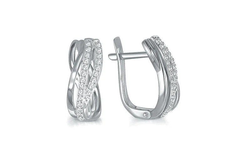 Серьги из белого золота с 48 фианитами