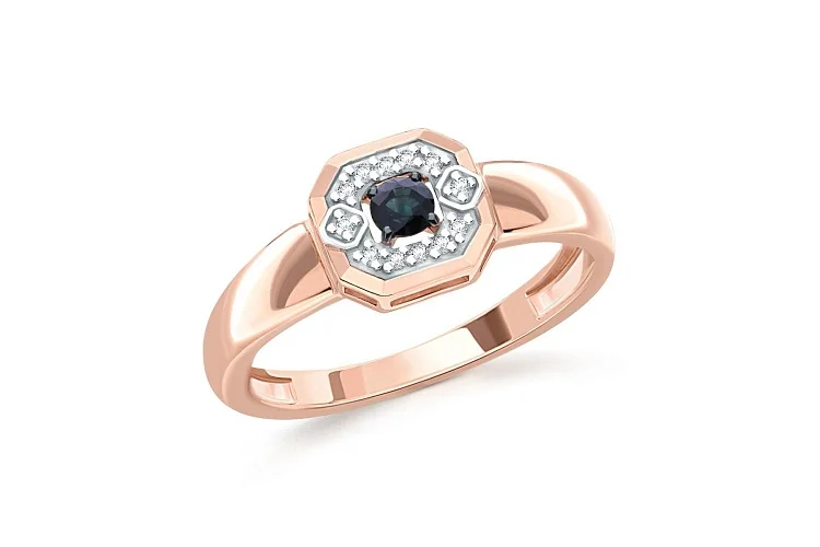 Кольцо из красного золота с сапфиром и 12 бриллиантами