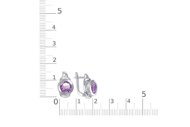 Серьги из белого золота с 2 аметистами и 52 фианитами