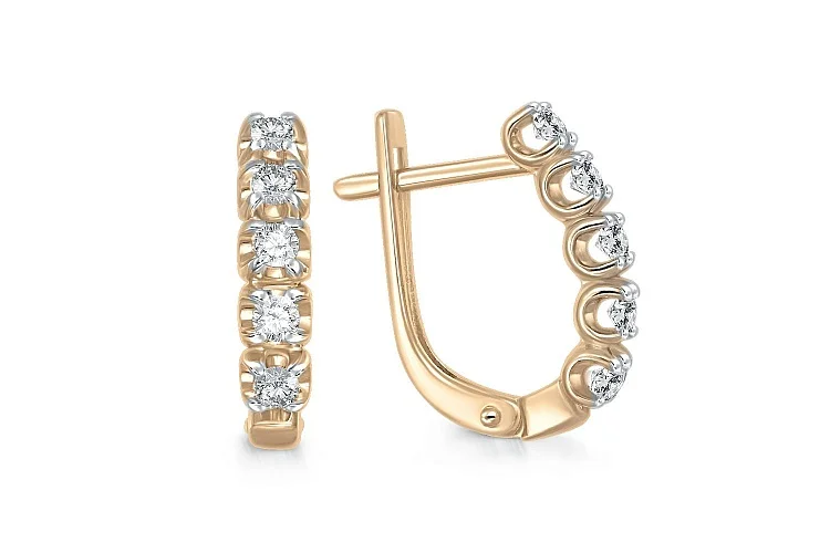 Серьги Дорожки из жёлтого золота с 10 бриллиантами