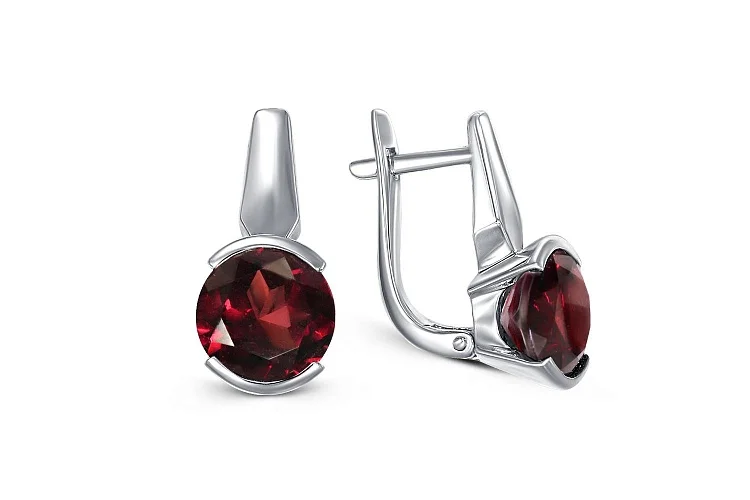 Серьги из белого золота с 2 гранатами