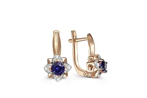 Серьги Цветы из красного золота с 2 корундами и 8 фианитами