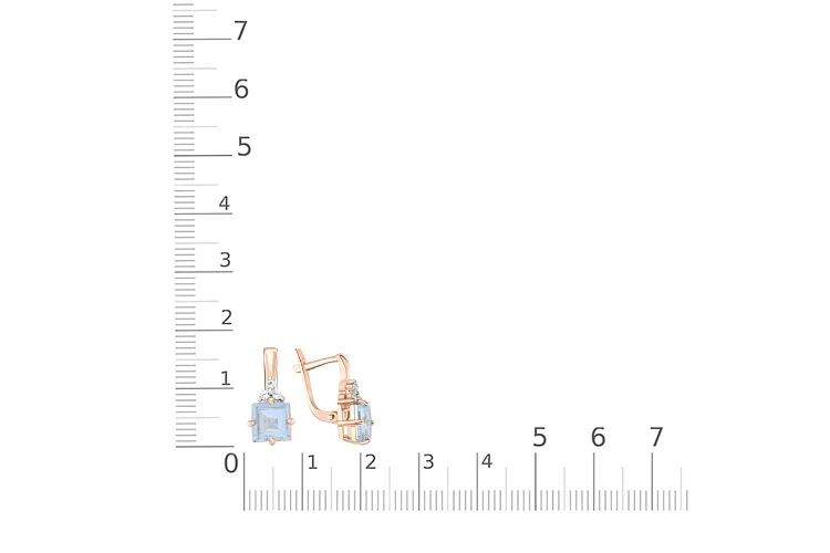 Серьги из красного золота с 2 топазами sky и 6 фианитами
