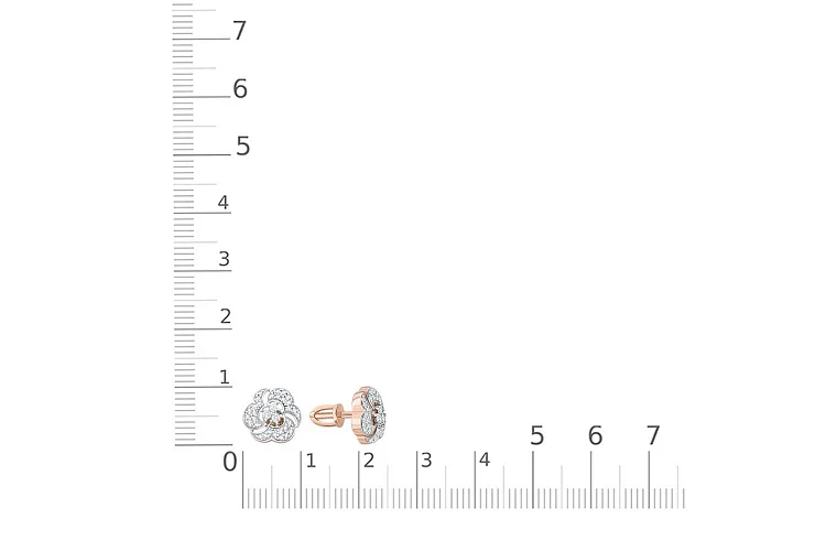 Серьги-пусеты Цветы из красного золота с 66 фианитами