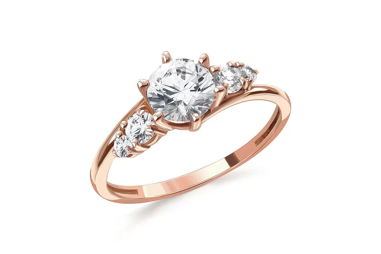 Кольцо из красного золота с 5 фианитами