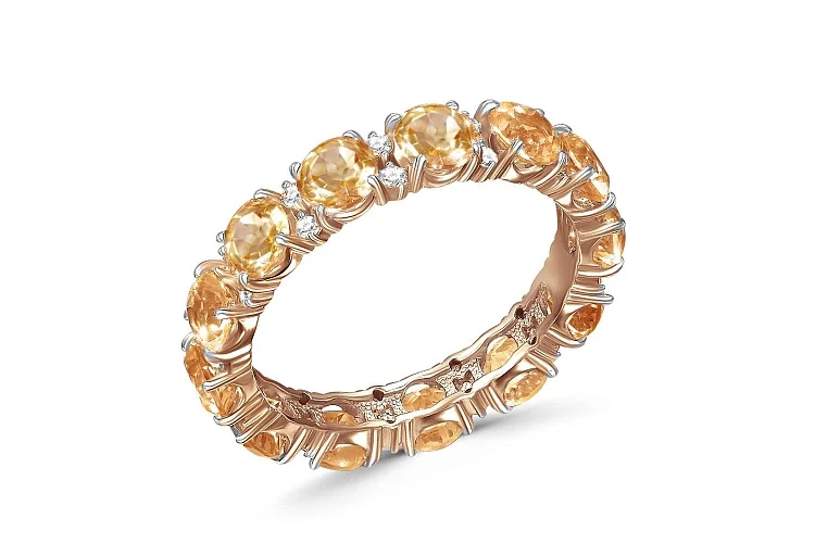 Кольцо Дорожка из красного золота с 13 цитринами и 26 фианитами
