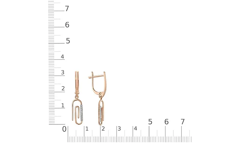 Серьги Скрепки из красного золота с 16 фианитами