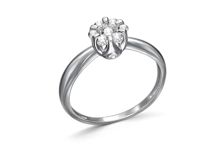 Кольцо Малинка из белого золота с 9 бриллиантами