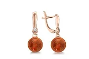 Серьги из красного золота с янтарём и 2 фианитами