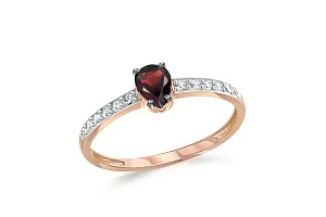 Кольцо из красного золота с гранатом и 12 фианитами