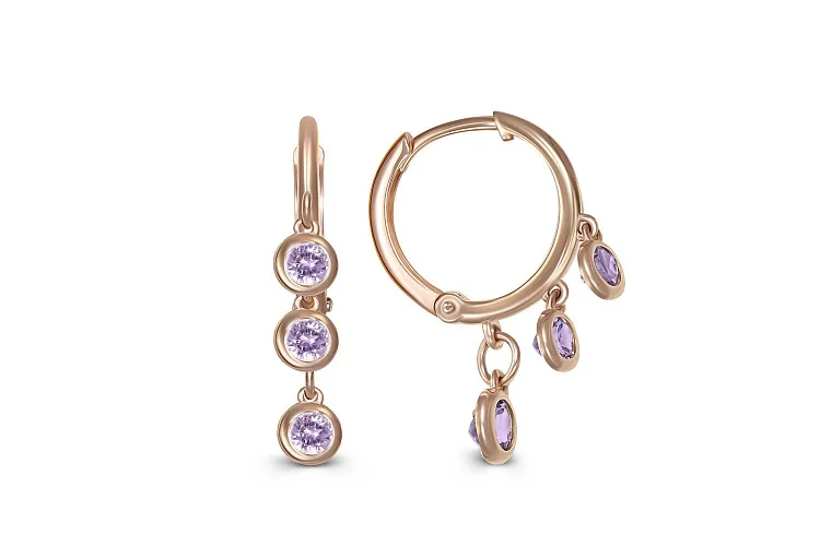 Серьги из красного золота с 6 аметистами