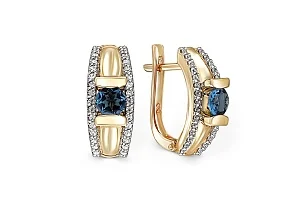 Серьги из жёлтого золота с 2 топазами лондон и 60 фианитами