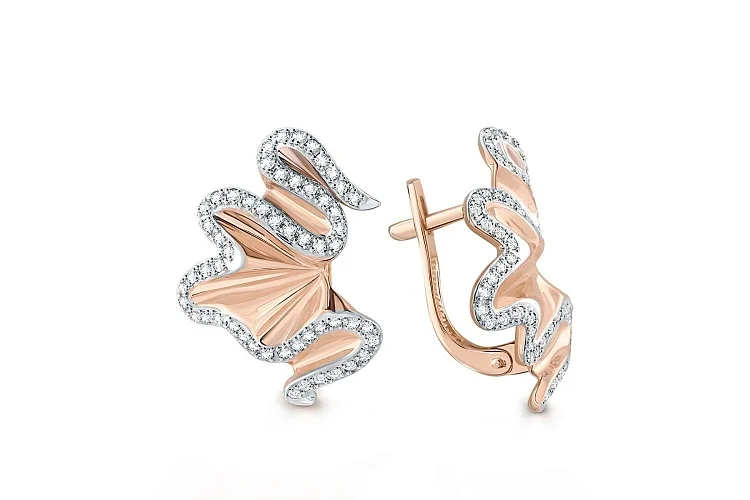 Серьги из красного золота с 108 фианитами