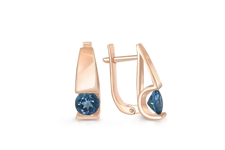 Серьги из красного золота с 2 кварцами