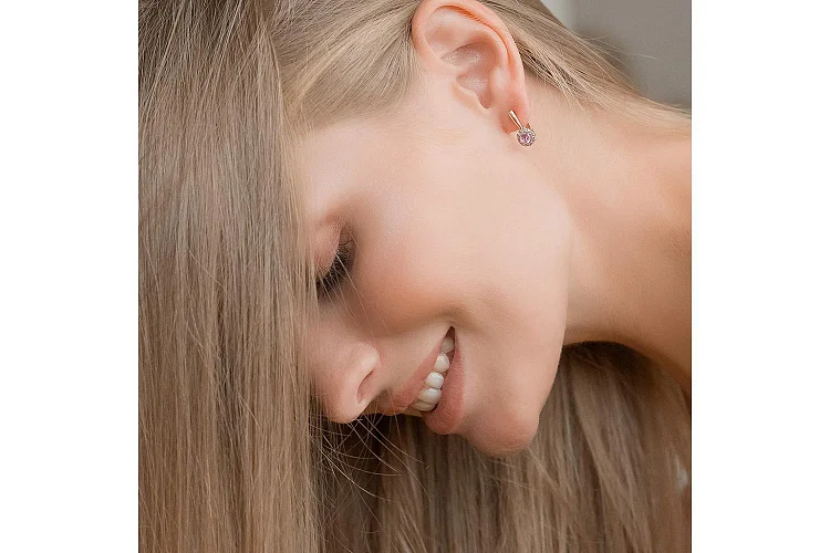 Серьги из красного золота с 2 ситаллами и 16 фианитами