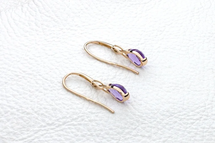 Серьги из красного золота с 2 аметистами