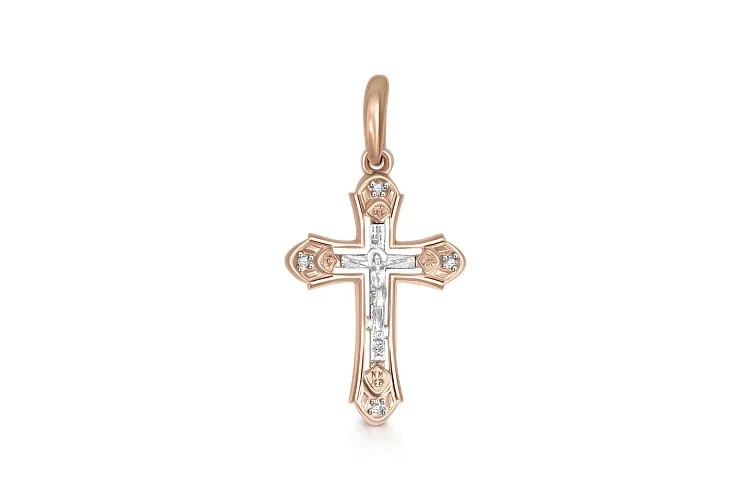 Крест из красного золота с 4 бриллиантами