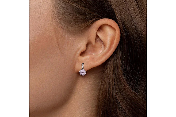 Серьги из белого золота с 2 кварцами и 10 бриллиантами