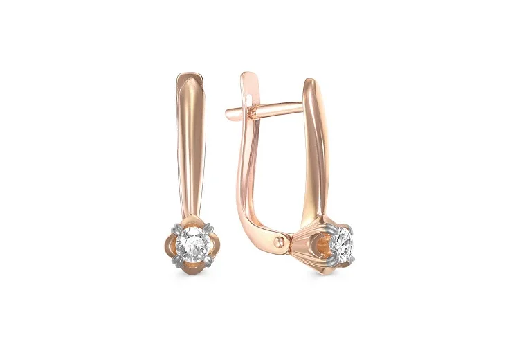 Серьги из красного золота с 2 бриллиантами