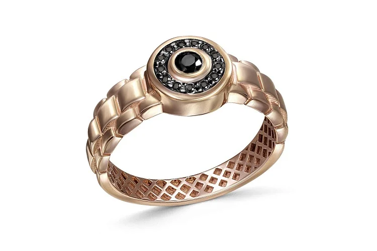 Печатка из красного золота с 14 фианитами