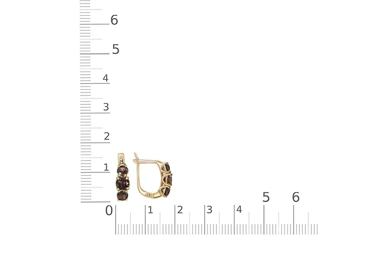 Серьги из жёлтого золота с 6 раухтопазами