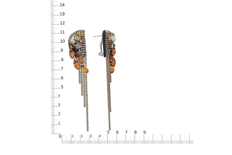 Бижутерные серьги Стразовые дорожки янтарный