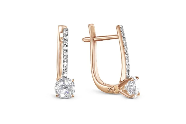 Серьги из красного золота с 20 фианитами