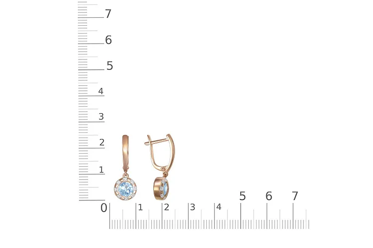 Серьги из красного золота с 2 топазами sky и 16 фианитами