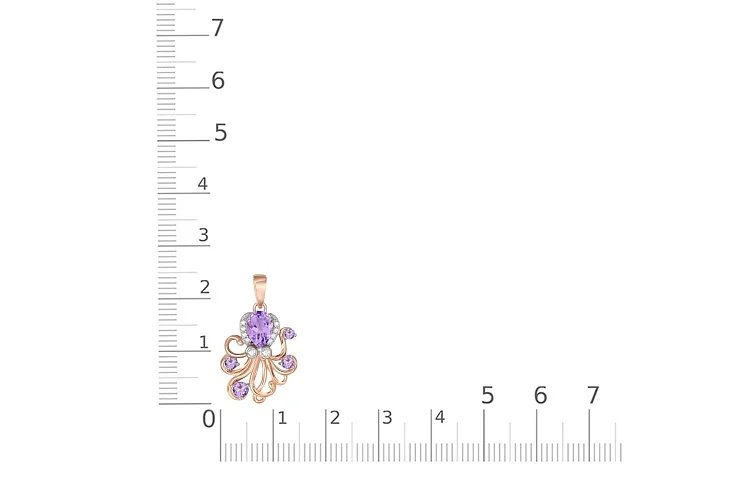 Подвеска из красного золота с 5 аметистами и 10 фианитами