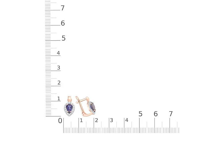 Серьги из красного золота с 2 иолитами и 32 фианитами
