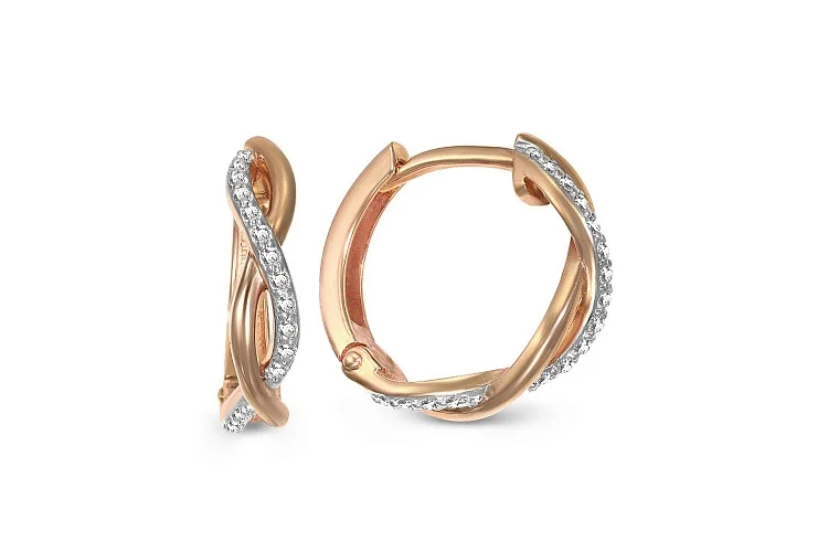 Серьги из красного золота с 32 фианитами