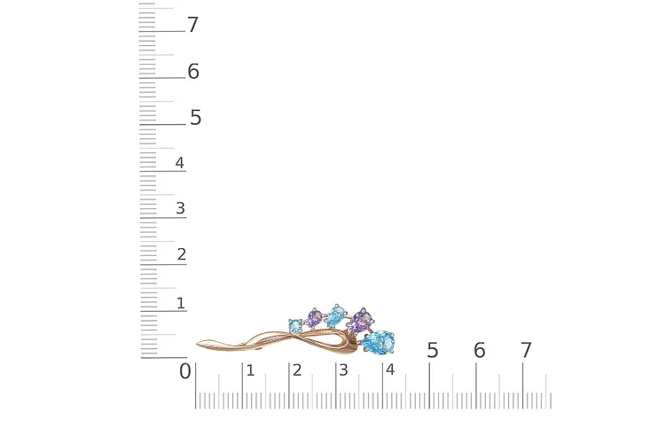 Брошь Цветок из красного золота с 3 топазами swiss и 2 аметистами