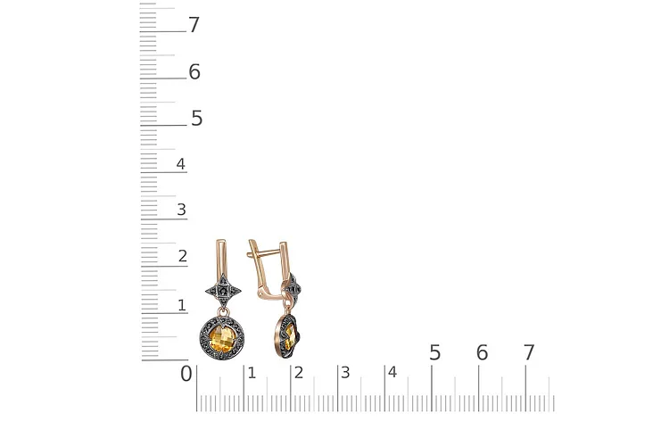 Серьги из красного золота с 2 цитринами и 50 фианитами