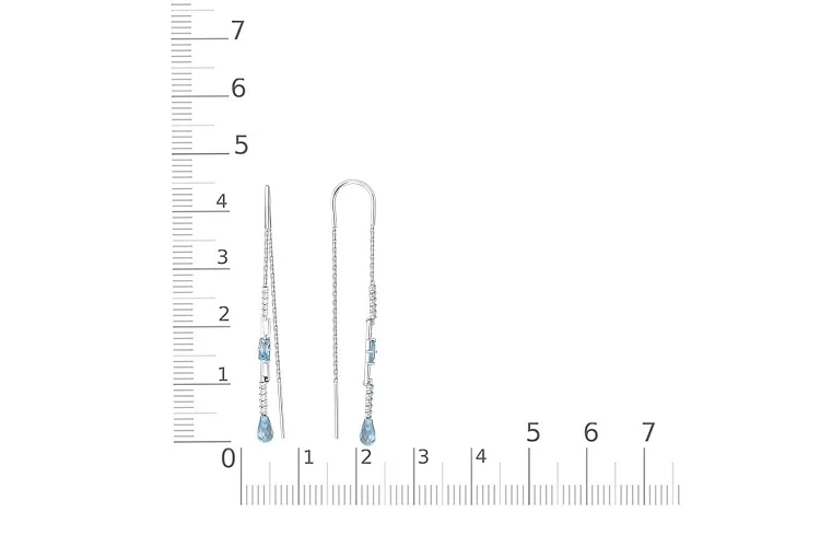 Серьги-продёвки из белого золота с 4 топазами sky и 20 фианитами