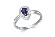 Кольцо из белого золота с сапфиром и 16 бриллиантами