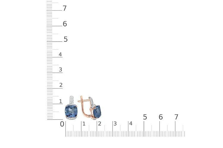 Серьги из красного золота с 2 ситаллами и 36 фианитами